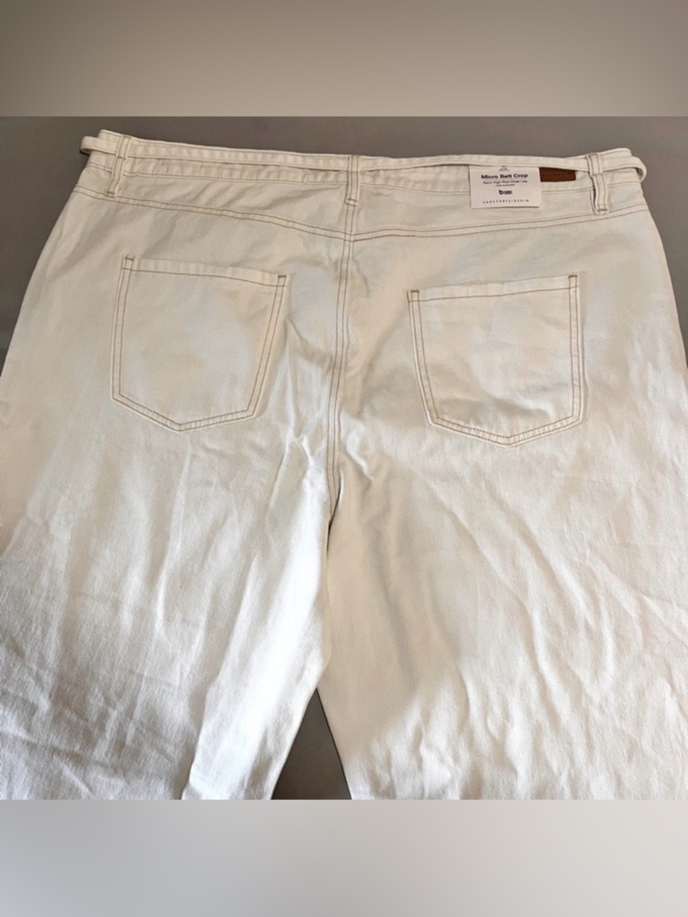 Sanctuary Denim Micro Belt Crop Wide Leg Jeans 20W NWT Cream Off-White Cotton - Picture 7 of 8